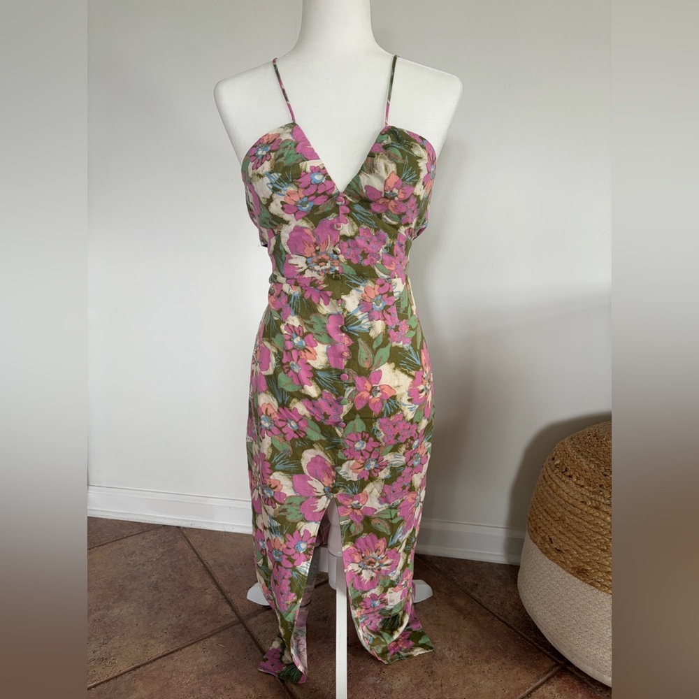 Zara Floral Midi Dress XS | Strappy Back | Front Slit | Summer - Picture 4 of 10